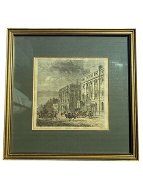 Antique Victorian London Print Stratford Place Framed 19th C Color Figures Frame